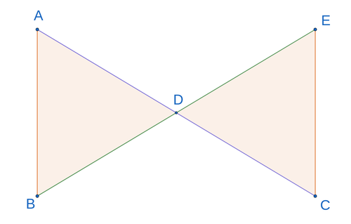 The segments BE and AC intersect at point D