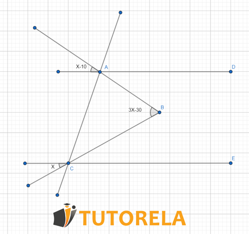 the angle ∡BCE = X being opposite at the vertex with the angle measuring X