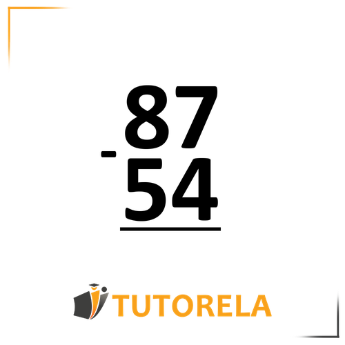 A vertical subtraction problem showing the number 87 on top and 54 below it, separated by a minus sign (-). A horizontal line divides the two numbers, awaiting the result to be calculated. The Tutorela logo is displayed at the bottom of the image.