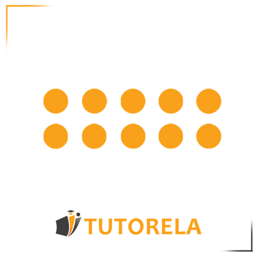 Subtraction example with 10 orange dots arranged in two rows, illustrating a mathematical concept for educational purposes.