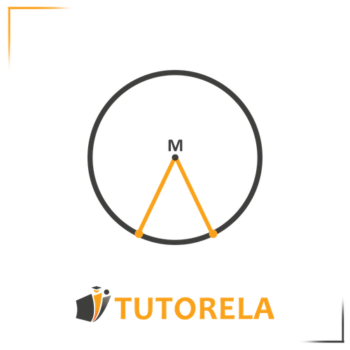 Mathematical diagram of a circle with two radii forming a sector. The center of the circle is labeled &#x27;M,&#x27; and the highlighted orange lines represent the radii connecting the center to two points on the circumference. This illustration helps in understanding circle sectors and radius properties in geometry.