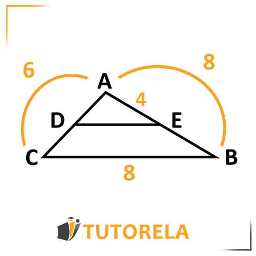Illustration of Thales&#x27; Theorem with rectangle ABCD and triangles formed within. Key points include A, B, C, D, and E, with line segments forming proportional relationships. Areas within the diagram are shaded for emphasis.