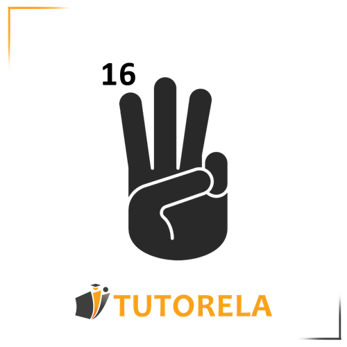 A black silhouette of a hand showing three fingers raised, with the number "16" positioned above the hand, potentially illustrating counting or arithmetic concepts.