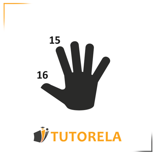 "Illustration of a black hand silhouette labeled with numbers 15 and 16, used for subtraction practice in educational contexts."