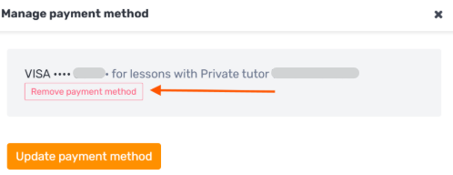 In the same Manage payment method window, click "Remove payment method"