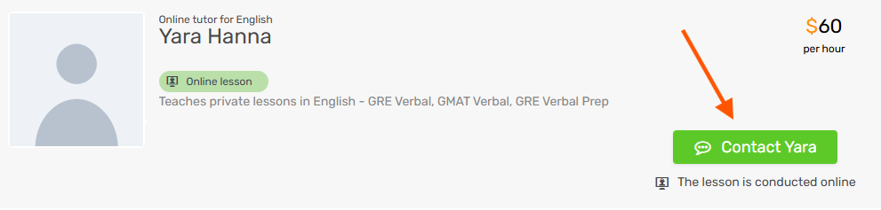 To contact a tutor, click the "Contact" button, a green button that appears on the tutor's profile