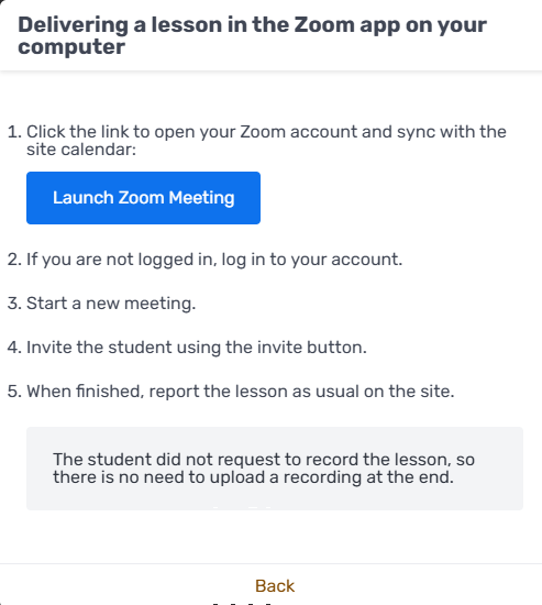 Enter the Zoom room by clicking the "Open Zoom app on computer" button on the platform