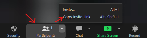 4. Once you're in the room, invite the student using the Invite button