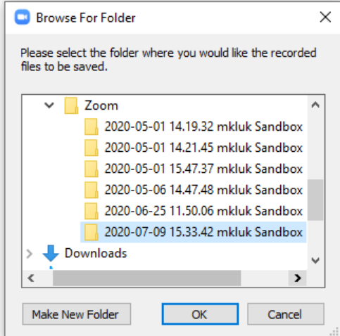 Once the conversion is complete, a Zoom files folder window pops up, where you choose a local location to save the recor