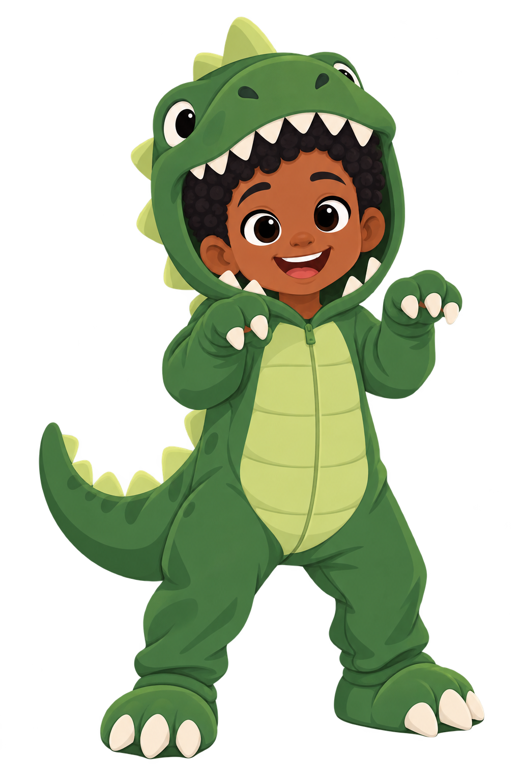 Ezra, age 6, in a green T. rex onesie holding a magnifying glass