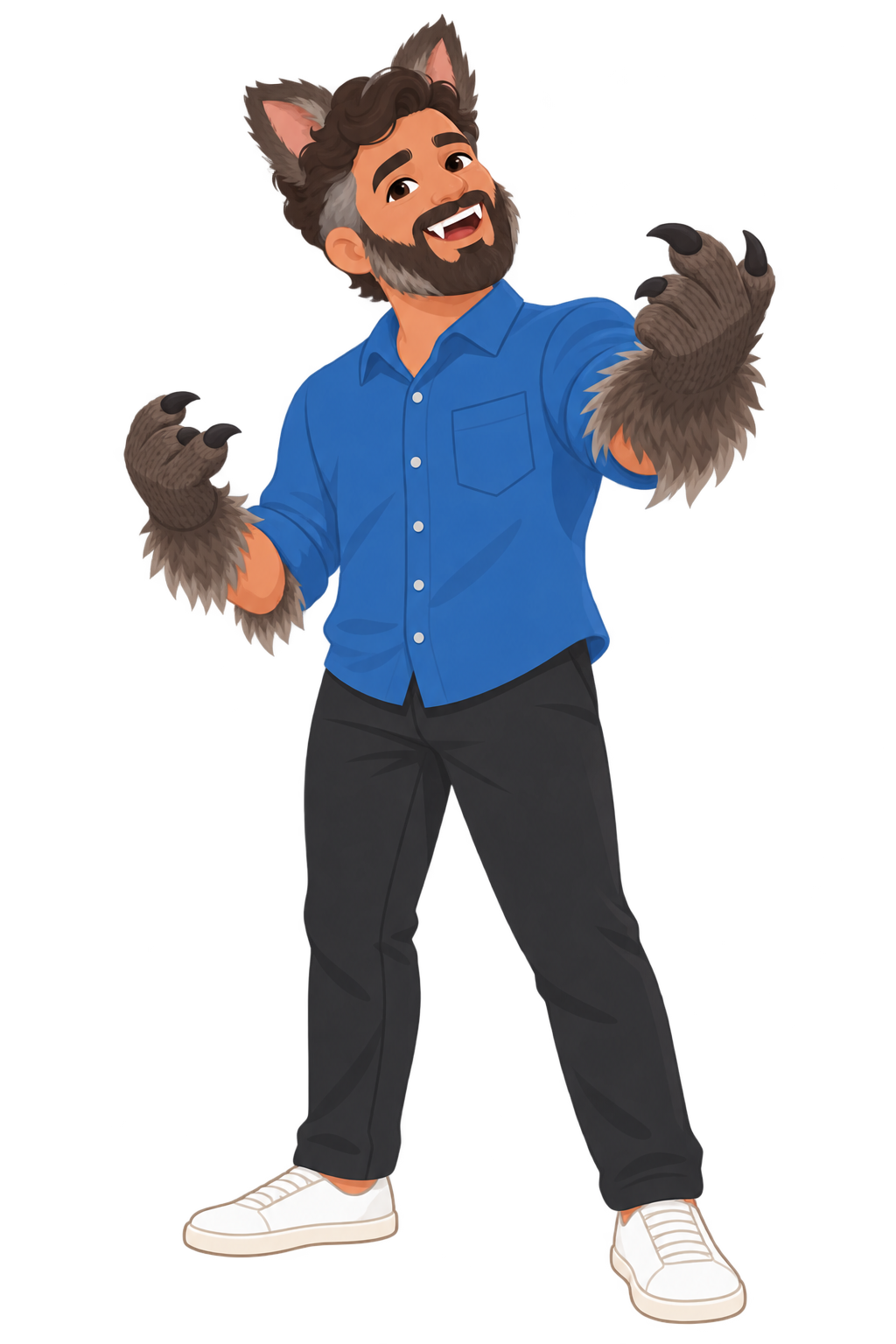 Sami, June's dad, dressed as a werewolf with furry claws